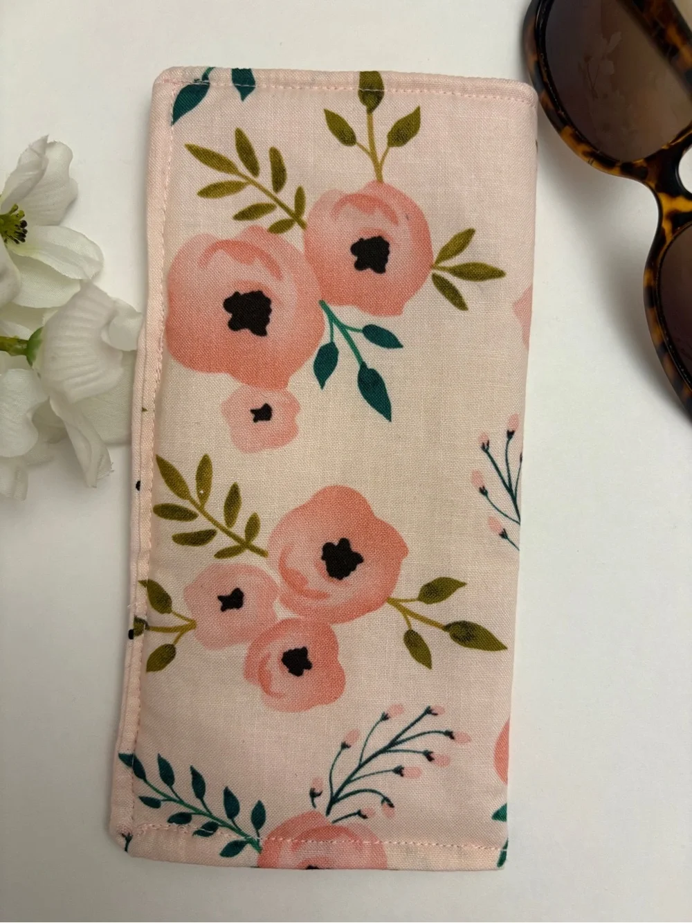 Floral Pink Sunglasses Pouch - Soft Case for Women